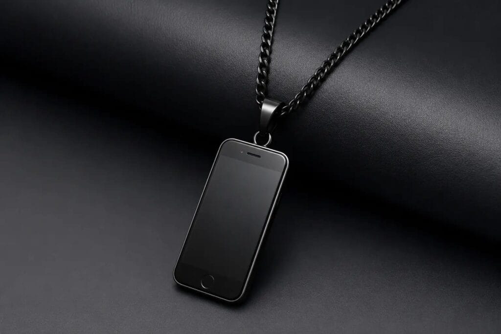 black smartphone necklace